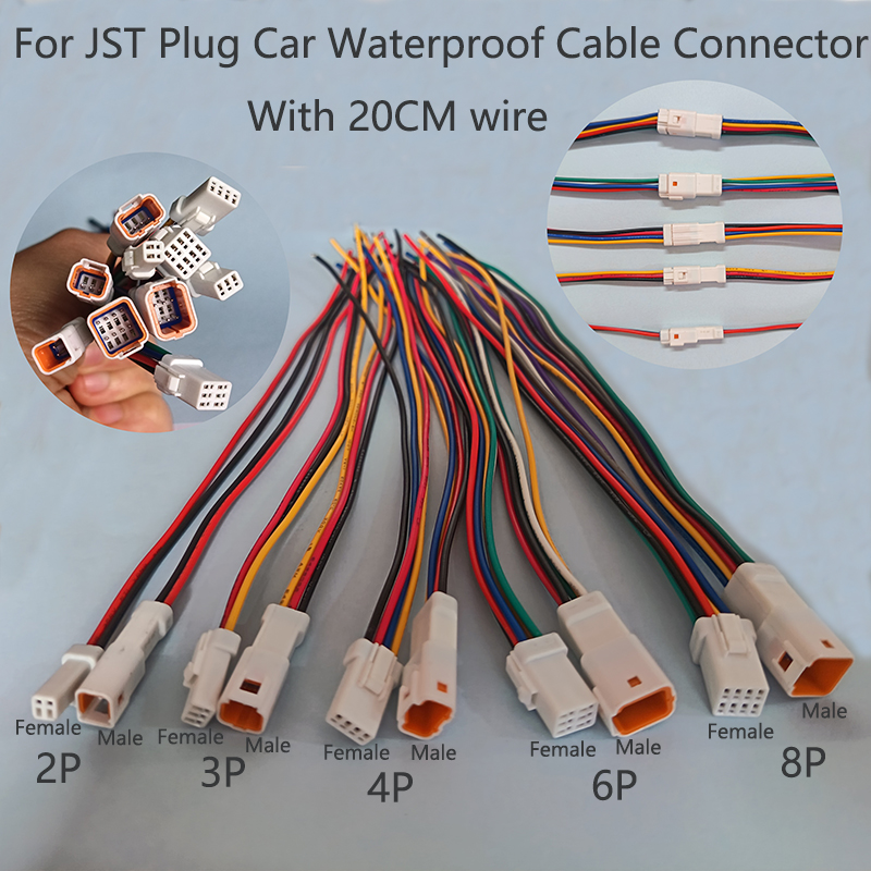 1Pair 2P 3P 4P 6P 8P For JST Plug Car Waterproof Cable Connector Male Female Pair Connector 04r/06t/02r JWPF Wiring Terminal