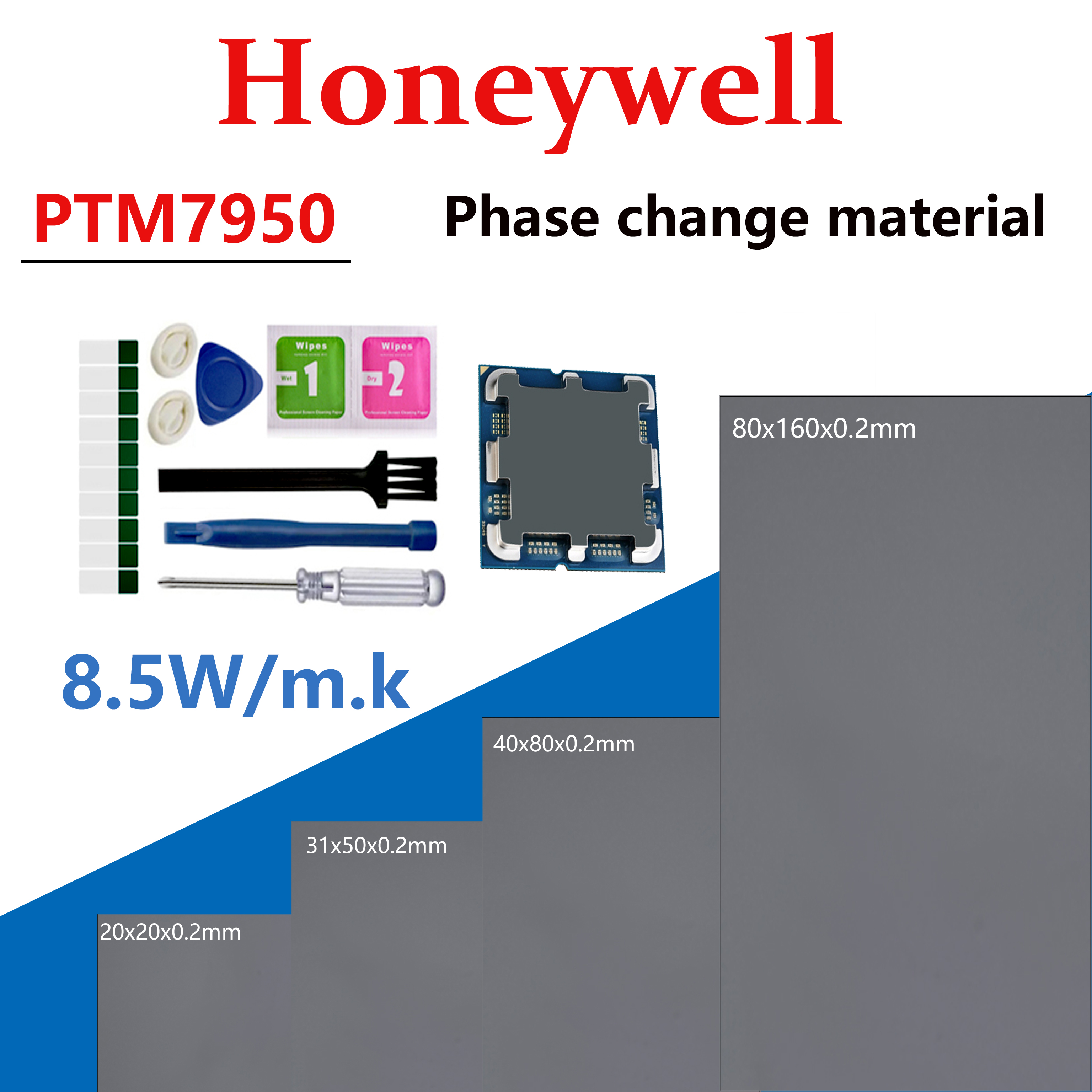 Honeywell PTM7950 Phase Change Pad 8.5W/mK - Thermal Paste PC Gamer CPU/GPU, Notebook and Smartphone - Sem Pump-Out