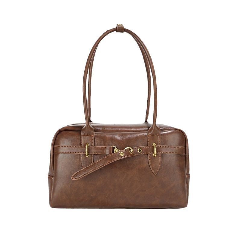 Spring Square Shoulder Bags for Women Retro Small Boston Bag Pure Color PU Leather Large Capacity Totes Latest Trend Handbag