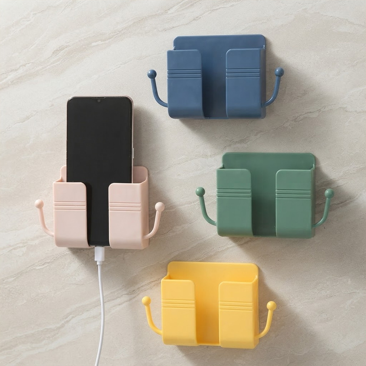 3 Pcs Wall Mounted Mobile Phone Charging Organizer Remote Control Storage Box Multifunction Stand Rack Home Office Desk Accessories