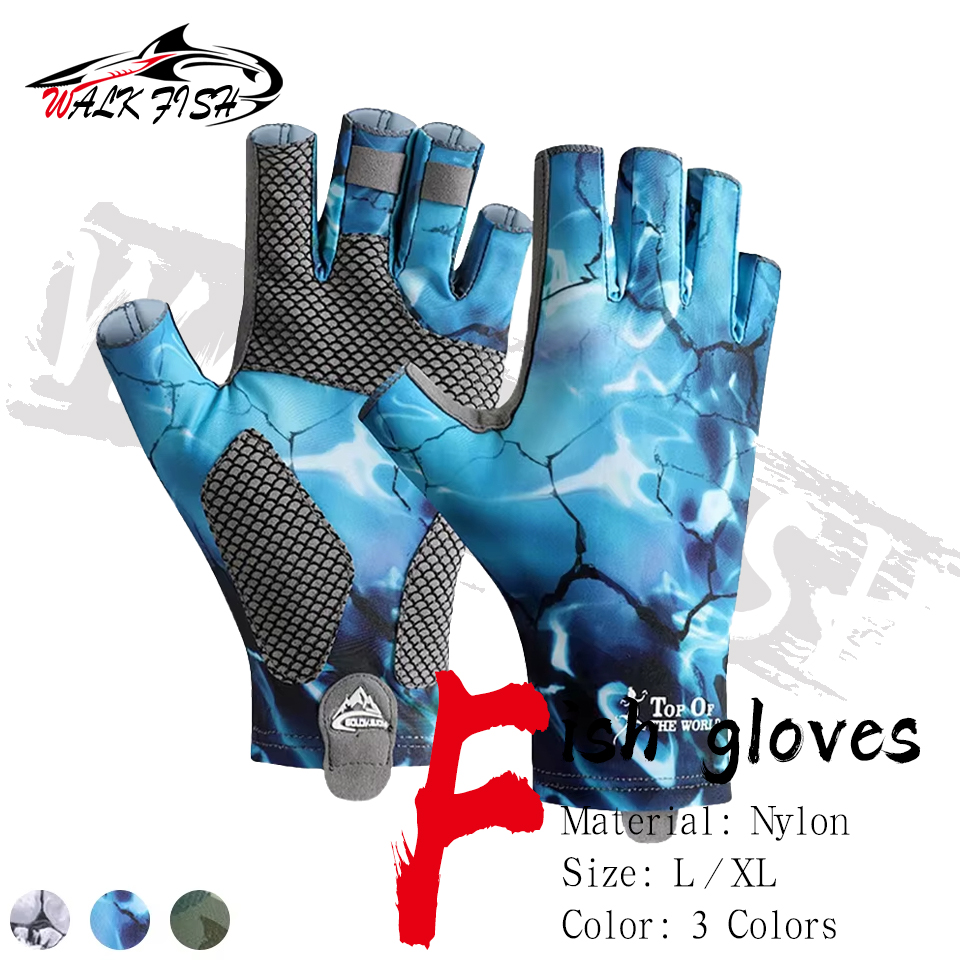 WALK FISH 1 Pair Summer Fishing Gloves Half Finger Breathable Quick-drying Protection Profession Outdoor Sport Fishing Anti-slip