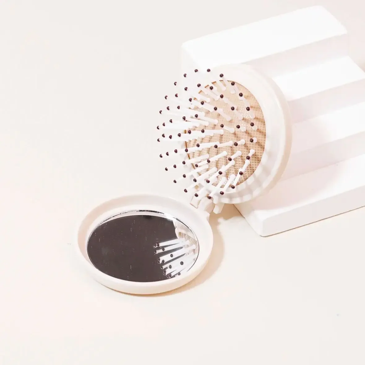 1pc Mini folding head massager mirror anti-static styling accessories portable travel hair brush comb Special for real hair