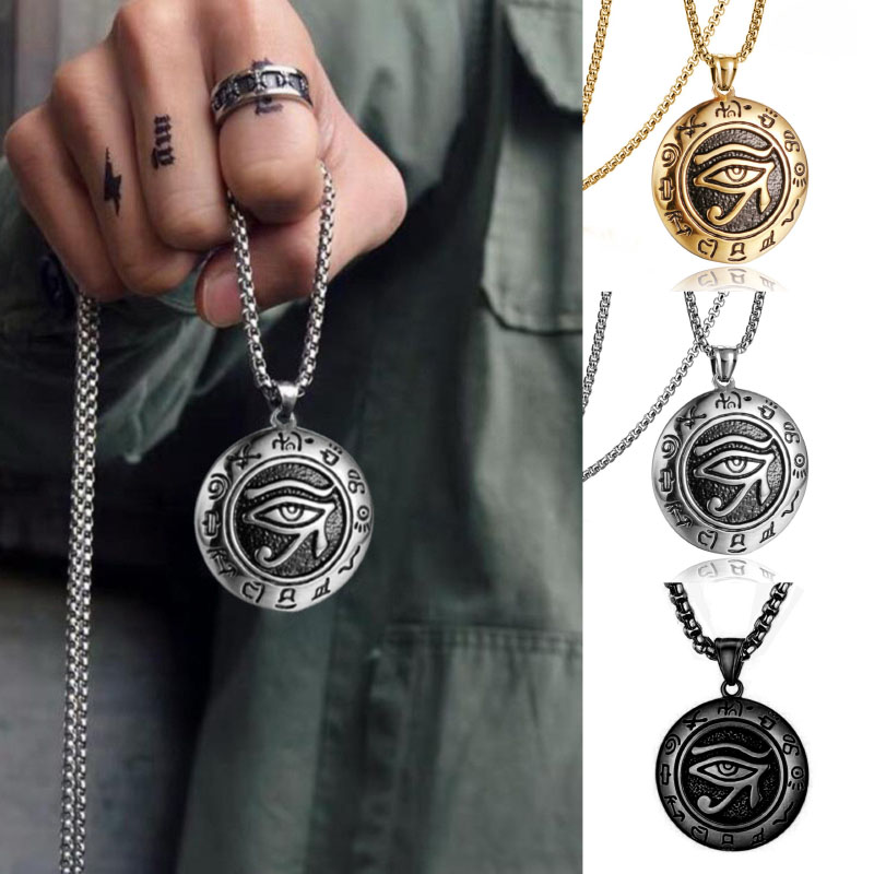 Gothic Evil Eye Pendant Necklace Men Stainless Steel 3 Colors Retro 60cm Long Collar Jewelry Hiphop Rock Boyfriend Pulseira