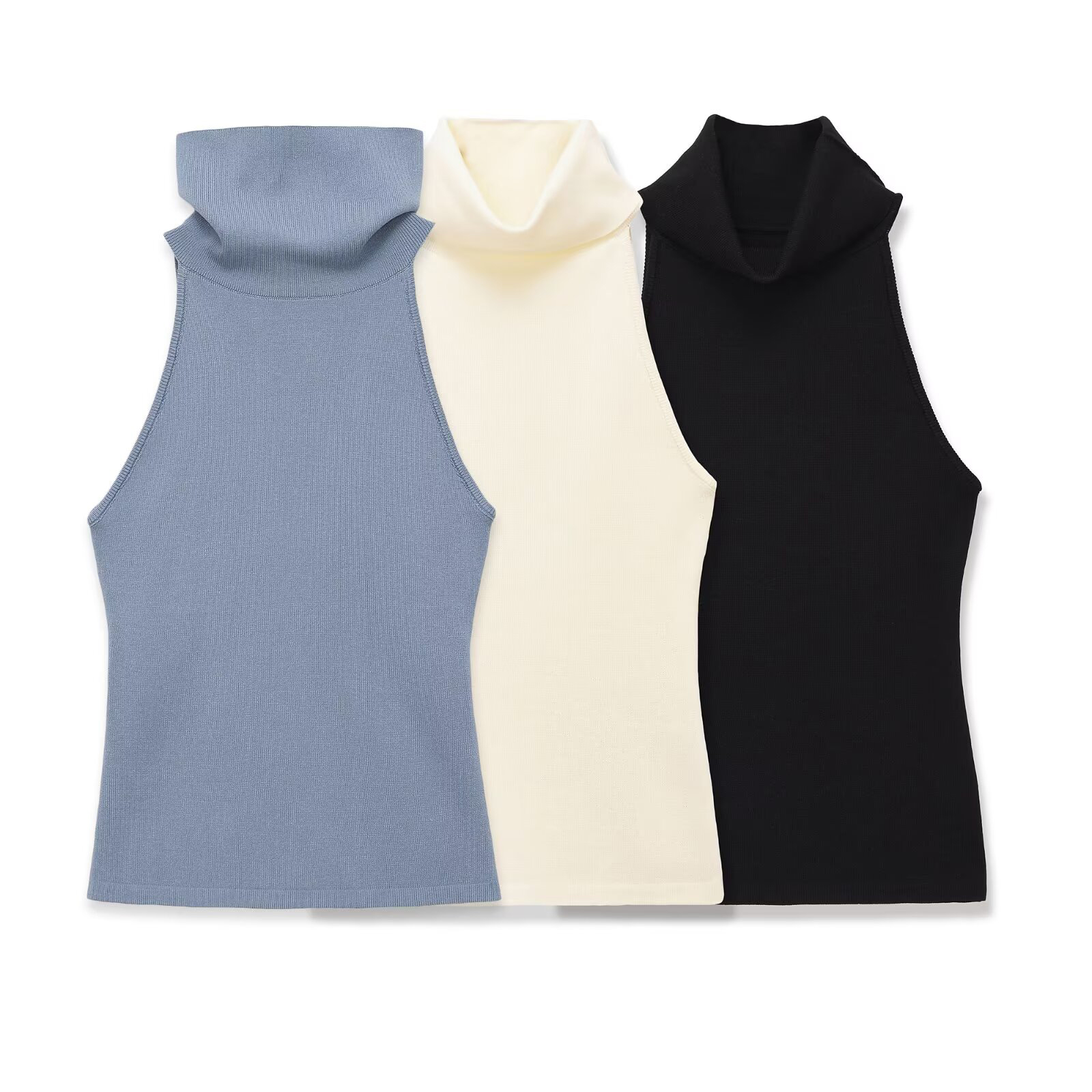 European and American style women's clothing new 2026 fashionable versatile solid color high neck sleeveless straight top