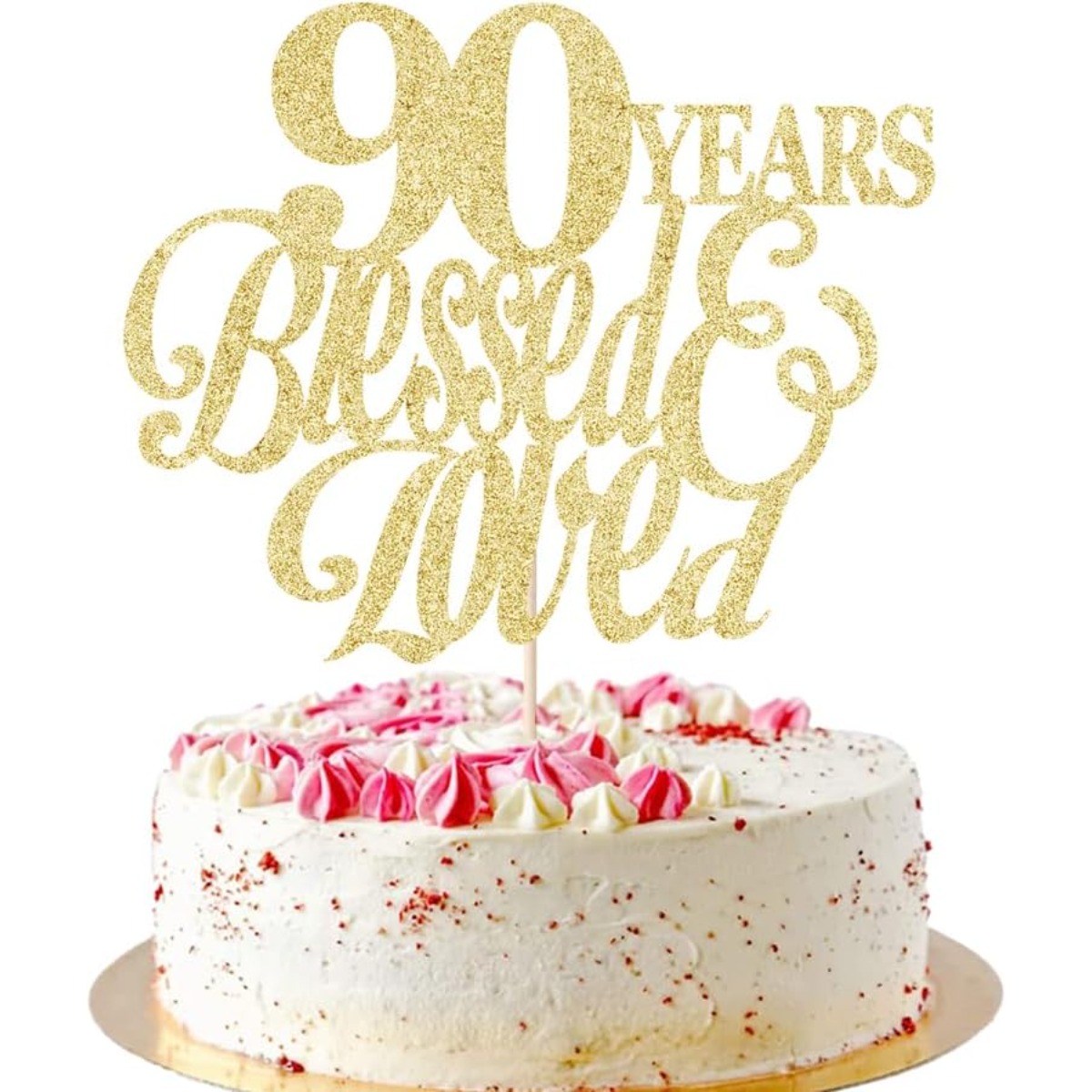 1pc 90 Years Blessed & Loved Cake Topper - 90th Birthday, 90th Wedding Anniversary, Wedding/Anniversary Party Decorating