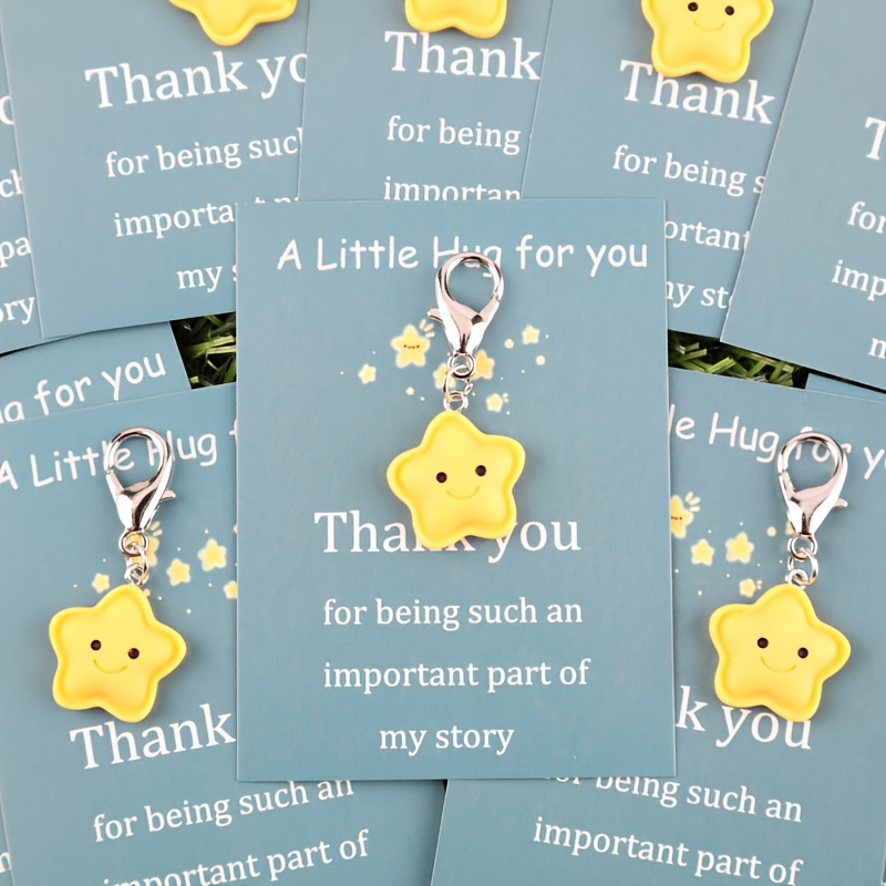 1/5/10A set of cute resin star keychains“A small hug”Thank you card - Yellow star necklace and blue accent，Birthday，，Va
