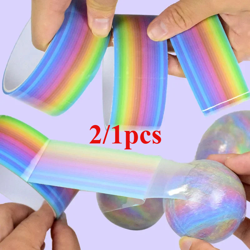 2/1PC Rainbow Ball Rolling Glue Decompression Sticky Tapes Sticky Ball Handmade DIY Crafting Making Colored Ball Tapes