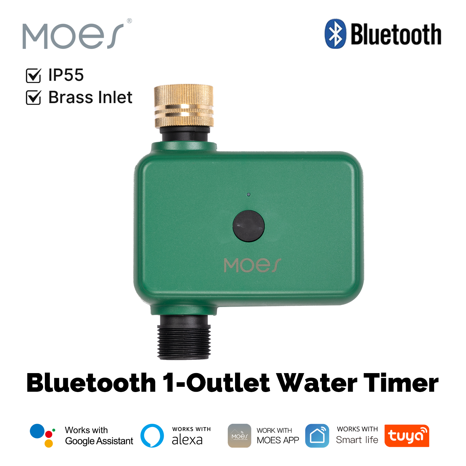 MOES Tuya Smart Bluetooth Water Timer Brass Inlet Valve Sprinkler Rain Delay Filter Washer Auto Programmable App Control