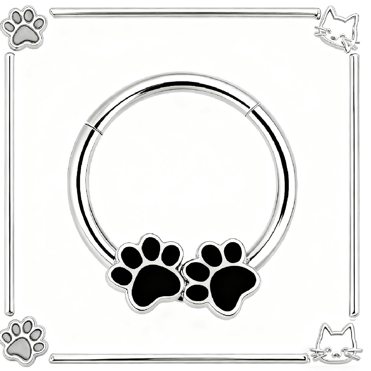 1PC 20G Stainless Steel Cute Cat Paw Septum Clicker - Unisex Body Piercing Jewelry for Nasal Lip, Tragus, Helix & Cartilage