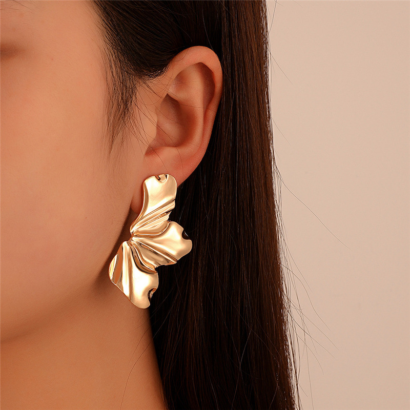Stainless Steel Chic Half Flower Stud Earrings Minimalist Irregular Petal for Women New Gold Color Earrings Party Jewelry