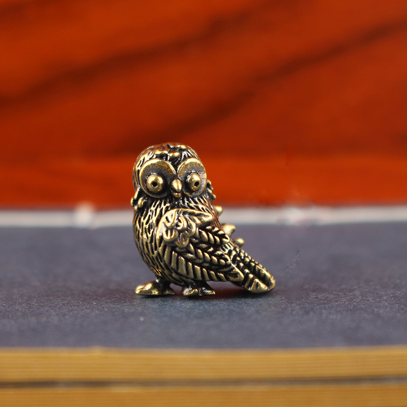 Mini Brass Owl Figurine - Cute Pocket-Sized Animal Statue for Desk Decor, Office, Shelf & Gift for Owl Lovers​