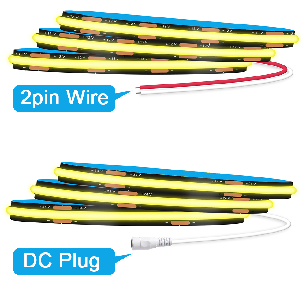 Black PCB COB LED Strip Light 12V 24V 3000K 4000K 6000K 320 LEDs Flex Tape RA90 IP30 High Density Lighting for Kitchen Cabinets