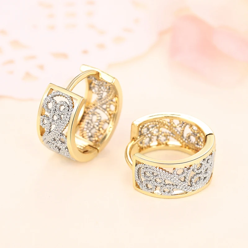 Huitan Luxury Trendy Two-two Hoop Earrings for Women Temperament Lady's Metal Circle Earrings Modern Fashionable Jewelry