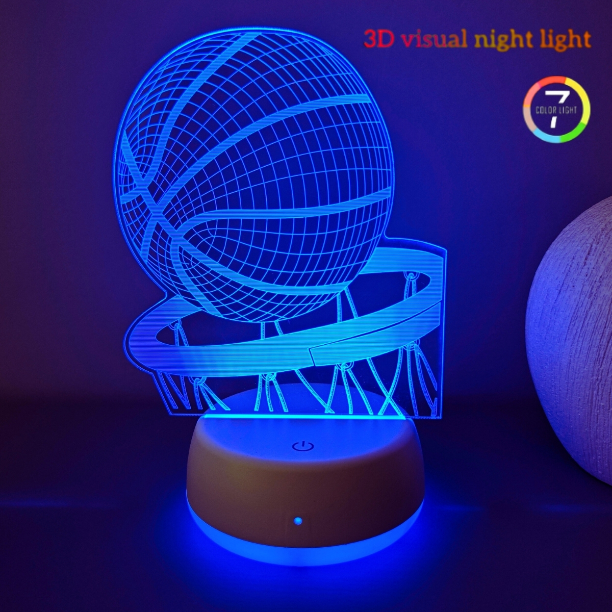Basketball 3D Colorful LED Night Light Basketball Circle Bedside Desk Lamp Bedroom Decoration Holiday Birthday