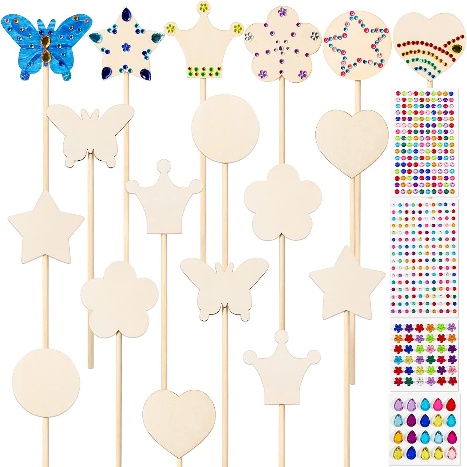 6/12Pcs DIY Wooden Princess Wands Craft Kit Unfinished Wooden Wands for Painting Fun Party Supplies for Birthday Parties