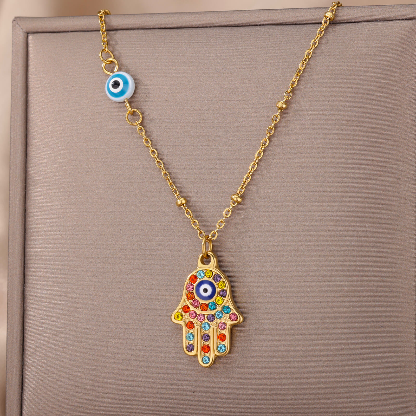 Turkish Hamsa Evil Eye Necklaces For Women Stainless Steel Gold Color Charm Choker Neckalce Jewelry Accessories
