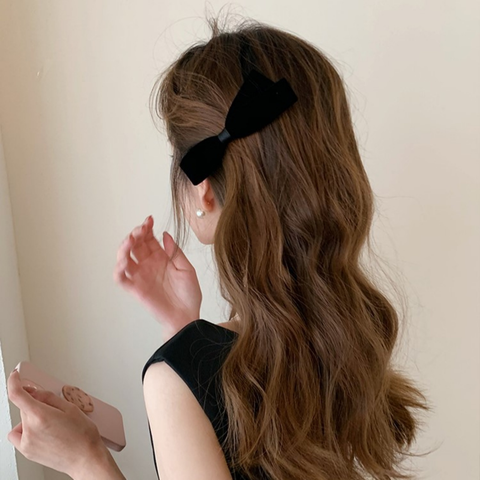 2PCS Simple Temperament Black Velvet Bow Hair Clip Side Clip Side Hair Card Female New Duckbill Clip Headdress Hair Accessories
