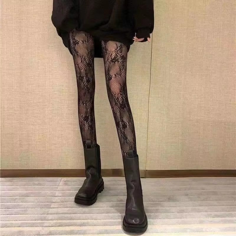 Fishnet Stockings Hot Girl Hollow Floral Butterfly Shiny White Pantyhose Woman Punk Nighub Black Stockings