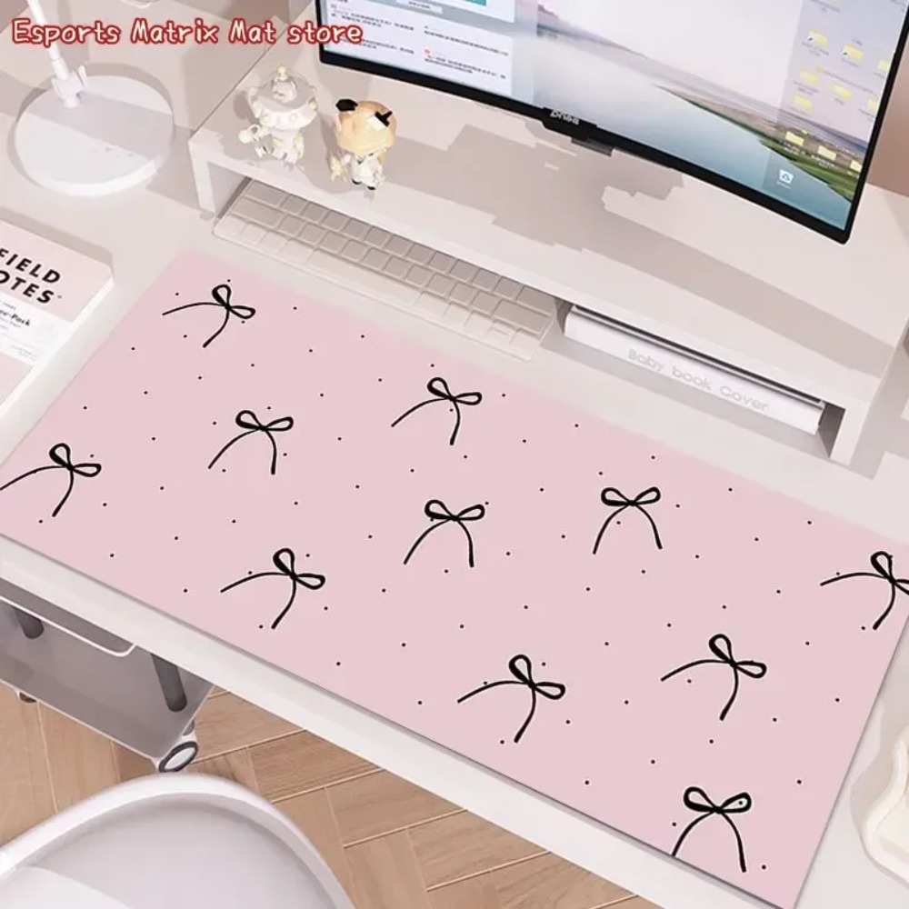 Cute Kitten & Pink Bow Gaming Mouse Pad - Large Extended Anti-Slip Desk Mat for Girls Office & Gamer