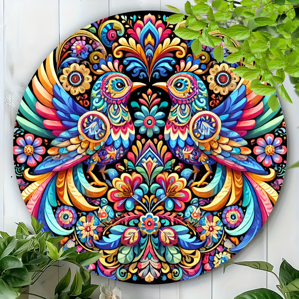 Vibrant Mexican Mandala Aluminum Wall Art - 8x8 Inch Colorful Metal Sign with Intricate Floral Patterns, Perfect for Home, Bar,