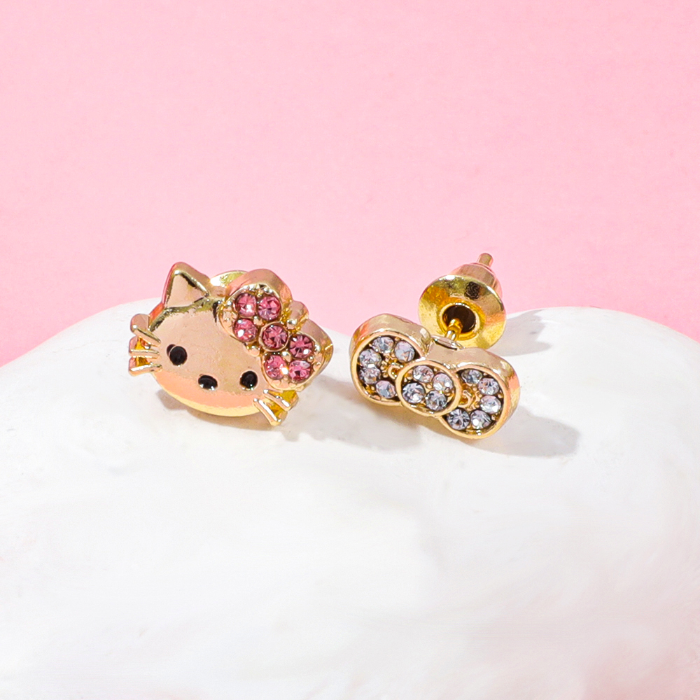 Fashion Cute Hello Kitty Earrings Bow Earrings Pink Lovely Style Simple Everyday Earrings for Women Girls Sweet Casual Jewelry