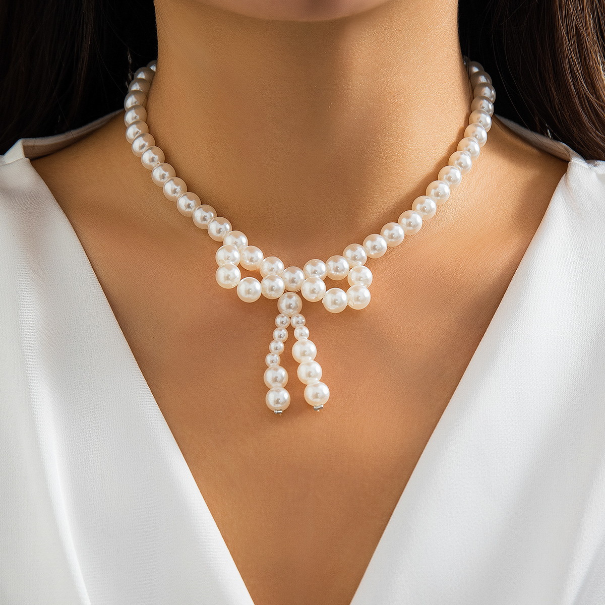 Ingemark Elegant Imitation Pearl Bowknot Bow Pendant Choker Necklace for Women Exquisite Clavicle Chain Wed Y2K Jewelry New