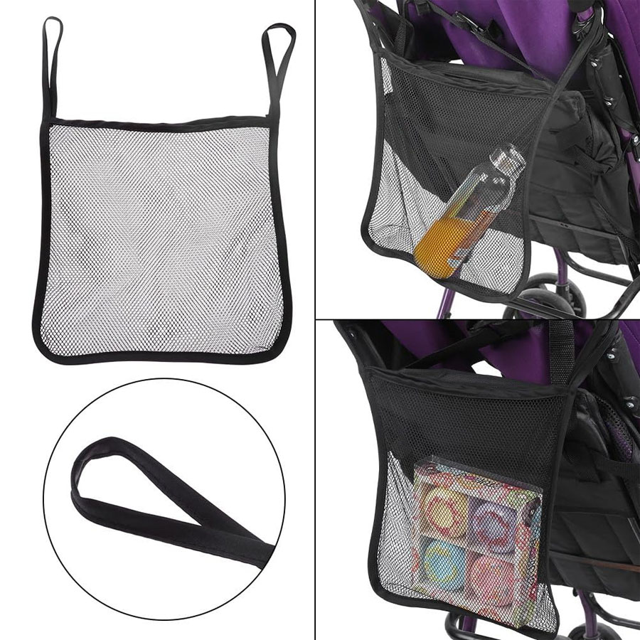 Baby Stroller Mesh Bag Portable Black Transparent Mesh Bag Snack Storage Bag Stroller Hanging Bag Bottle Storage