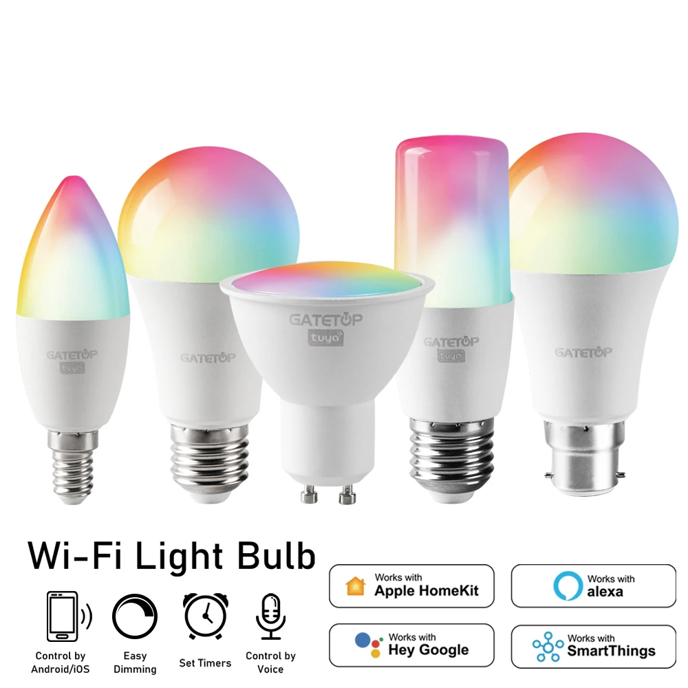 Smart Tuya Rgb Bulb Gu10 C37 A60 T37 E14 E27 Light Dimmable Wifi Led Magic Lamp AC 110V 85V-265V Work With Alexa Home lightify