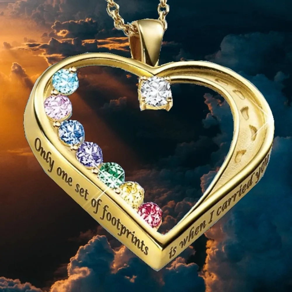 Simple Light Luxury Fashion Rainbow Zircon Heart Footprint Letter Necklace Pendant Female Elegant Niche Couple Pendant Jewelry