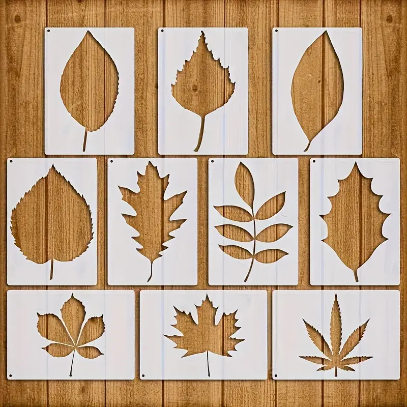 10 Pack White PET Fall Leaf Stencils - Reusable Maple Leaf Painting Templates for Autumn DIY Art & Seasonal Decor