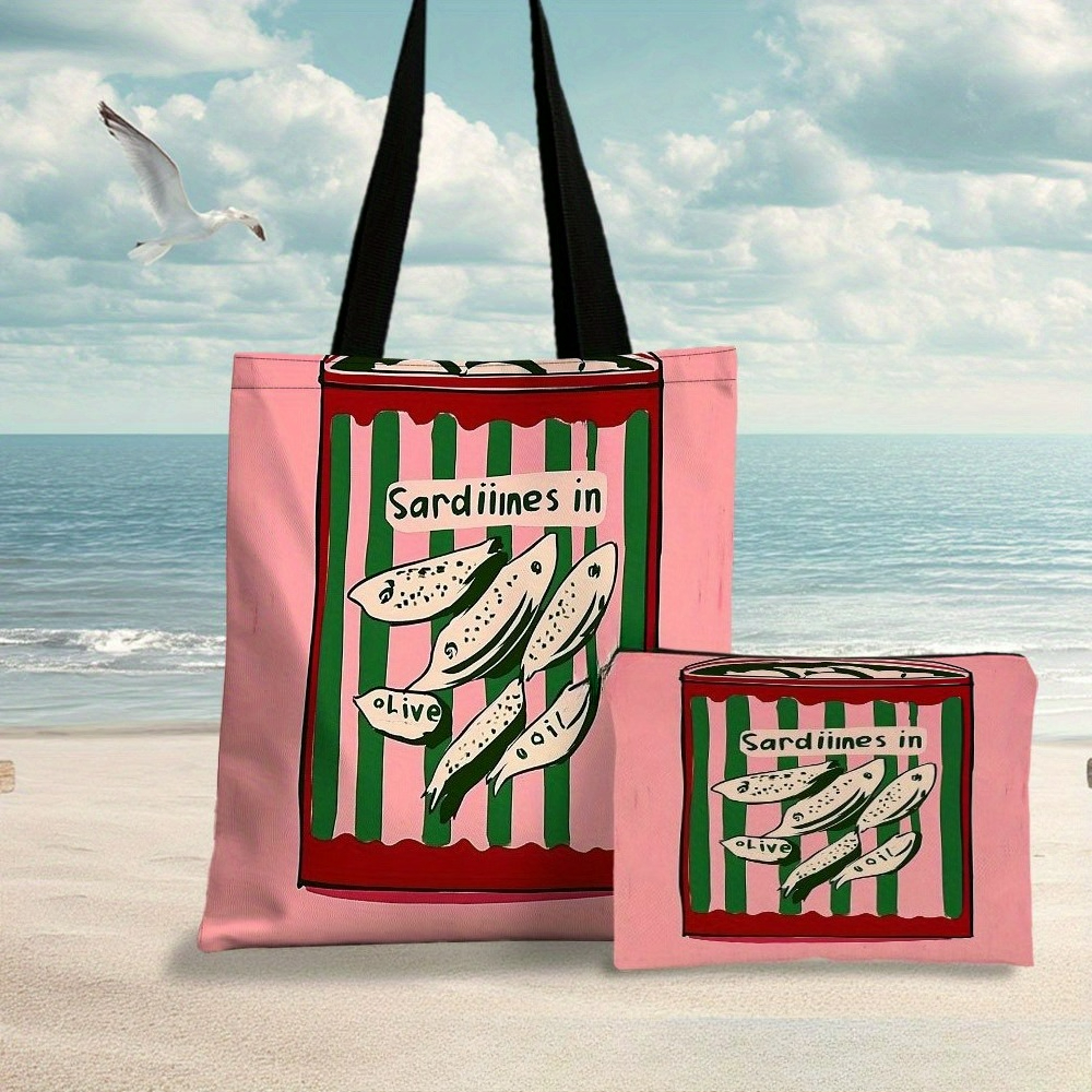 Pumpkin Cat Candy View Tote Bag Beach Bag with Makeup Bag Stylish Durable Shopping Bag Shoulder Bag Travel Toiletry Bag