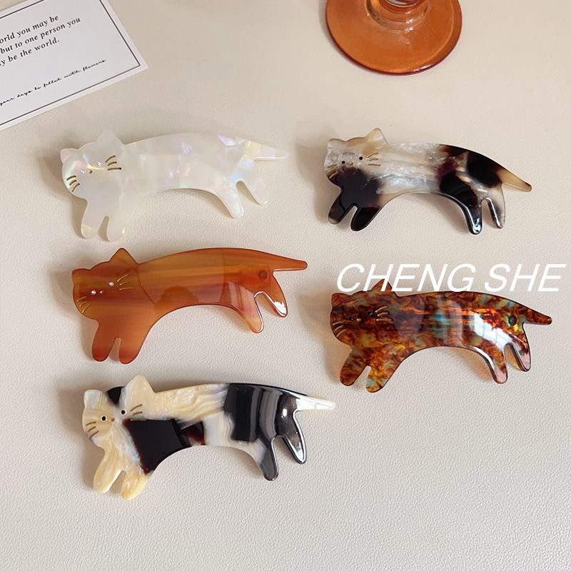1pc New cute little cat hair clip French versatile bangs spring clip straight horizontal clip