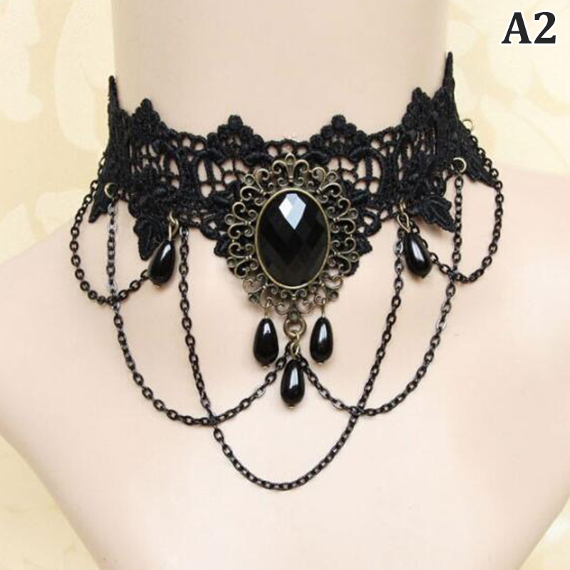 1PCS Vintage Victorian Women Chocker Steampunk Jewelry New Gothic Chokers Crystal Black Lace Neck Choker Necklace