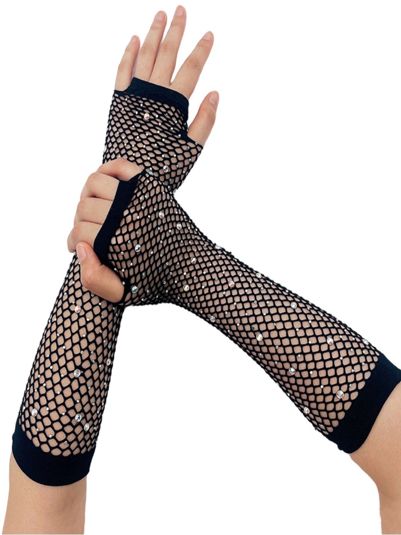 1 pair of hot diamond sunscreen sleeves, party fishing net gloves European and American diamond inlaid elastic mesh gloves