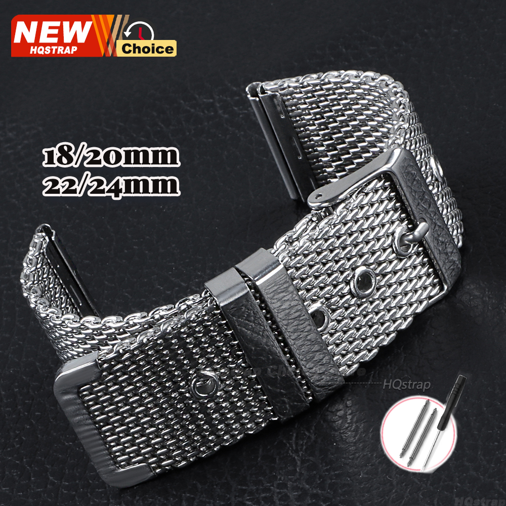 Milanese Metal Strap 18mm 20mm 22mm 24mm Pin Buckle Bands Universal Replacement Straps Women Men Wristband Silver Bracelet
