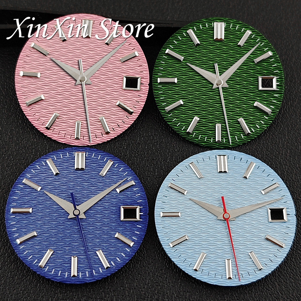 Sky Blue 28.5mm GS Watch Dial With Hands Wave Textured Surface Watch Face Watch Parts for NH35 4R35 Movement for GS Mod Parts