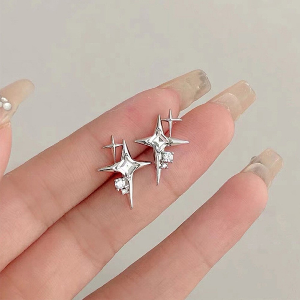 Korean Tiny Asymmetry Silver Color Star Small Stud Earrings For Women Girl Cross Earring Hip Hop Summer Jewelry Gift