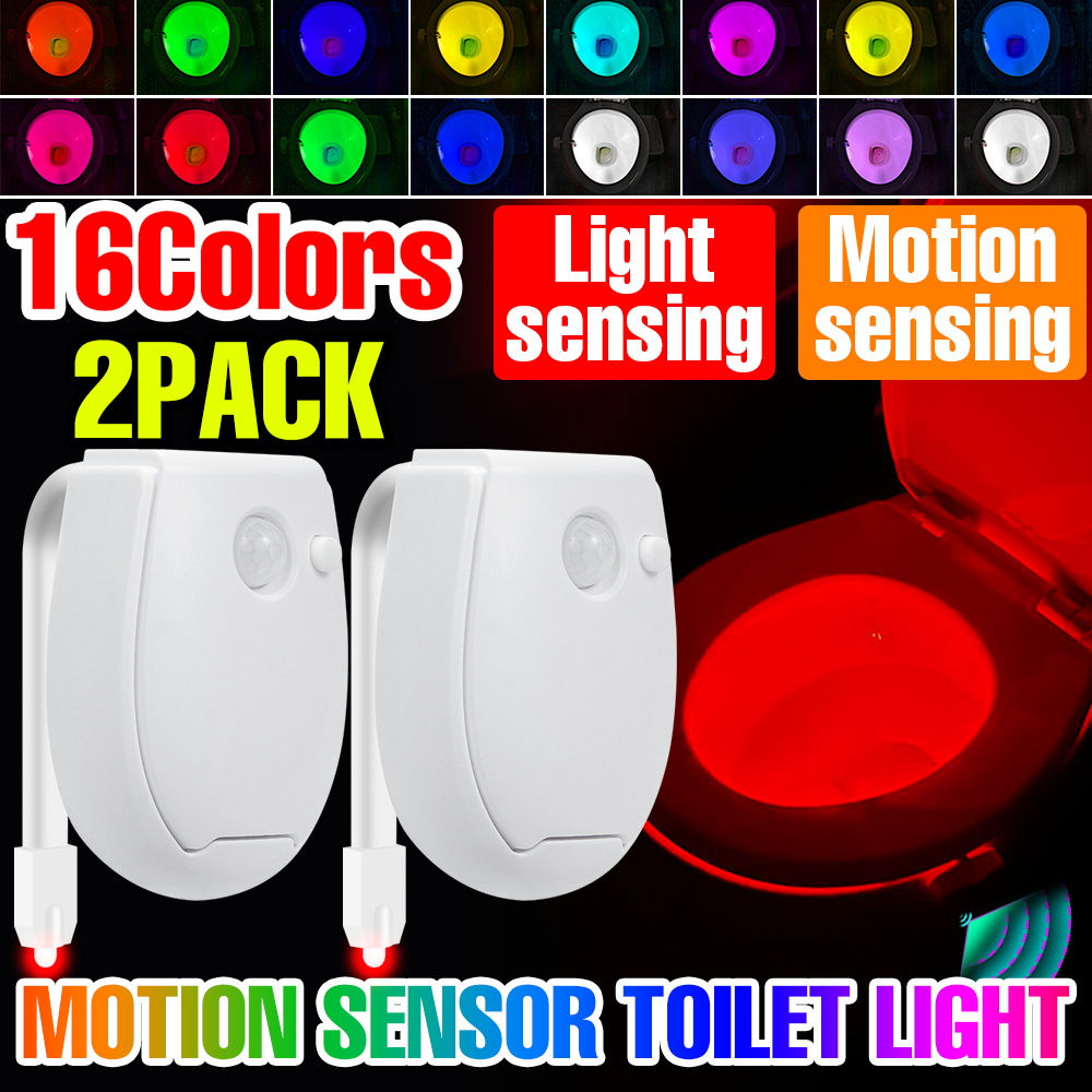2Packs LED Toilet Lamp PIR Smart Motion Sensor Washroom RGB Backlight Bathroom WC Toilet Seat Atmosphere Night Lighting
