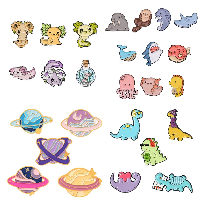 Cute Dinosaur Planet Enamel Pins Creative hat Metal Brooches Lapel Badges Cartoon Clothing backpack Jewelry Accessories Gifts