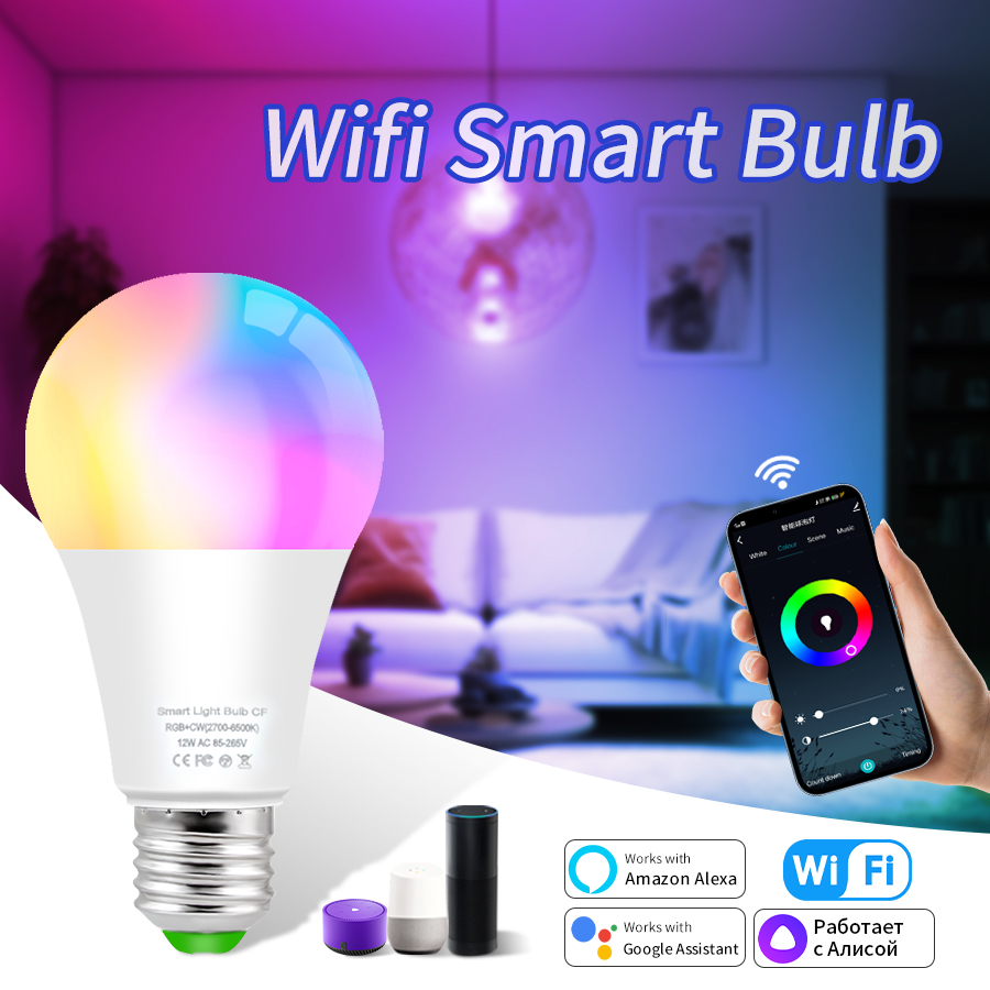 E27 WiFi Smart Light Bulb 18W RGBCW Dimmable LED Smart Lamp Cozylife App Remote Voice Control Alexa Home Alice AC85-265V lightify