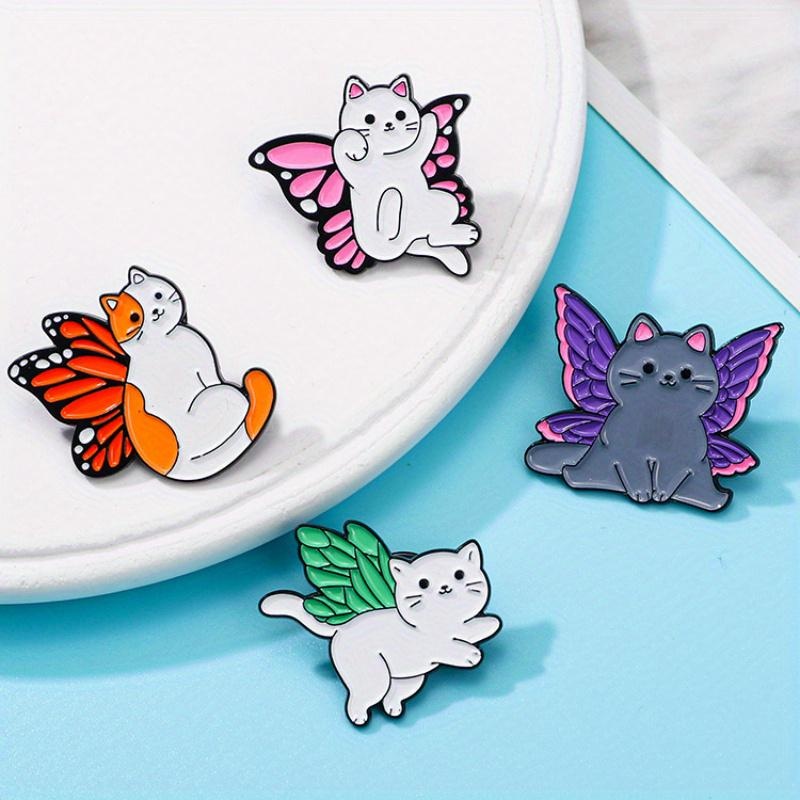 Original Cartoon Animal Cute Kitten Brooch Magic Butterfly Wings Cat Badge Drip Oil Student Backpack Buckle
