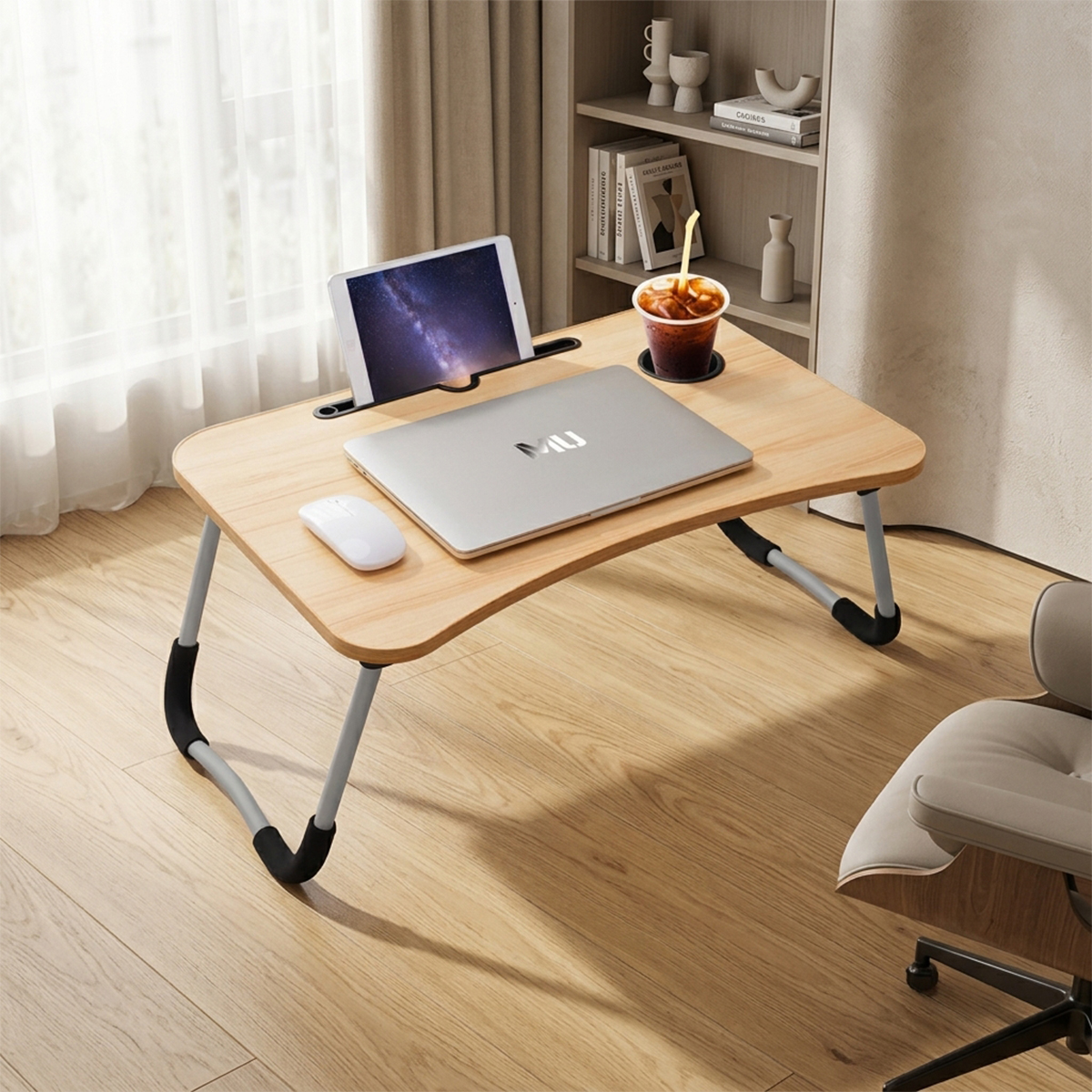 Smart Multi Purpose Laptop Table Stand Foldable Portable Ergonomic Non Slip Engineered Wood Random