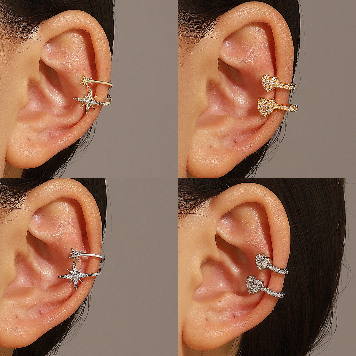 Heart Ear Cuffs For Non Pierced Ears Holiday Earrings Simple Personalized Temperament Double Layer Cartilage Clips