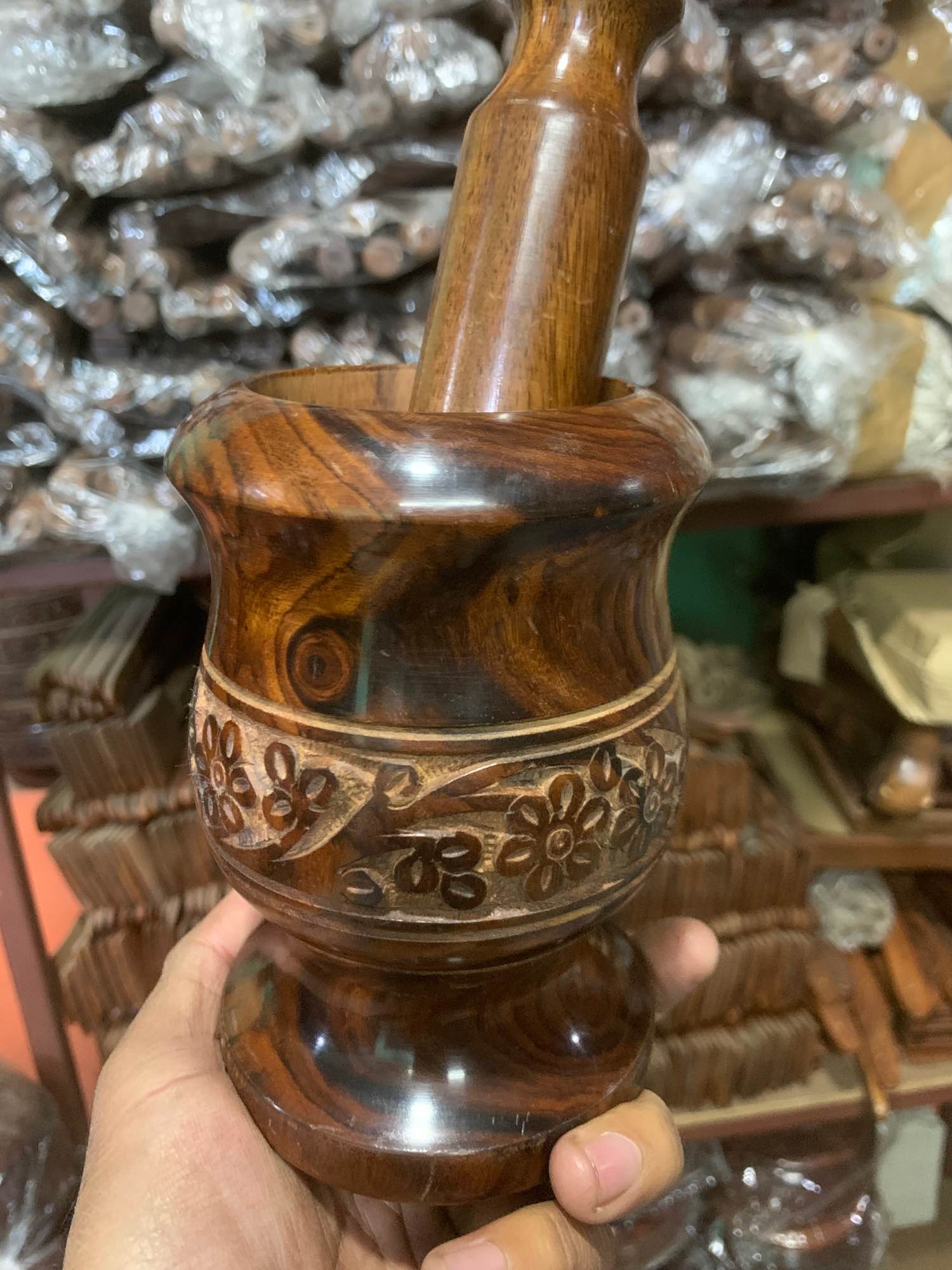 Wooden mortal and pestle set okhli 6x4” big size