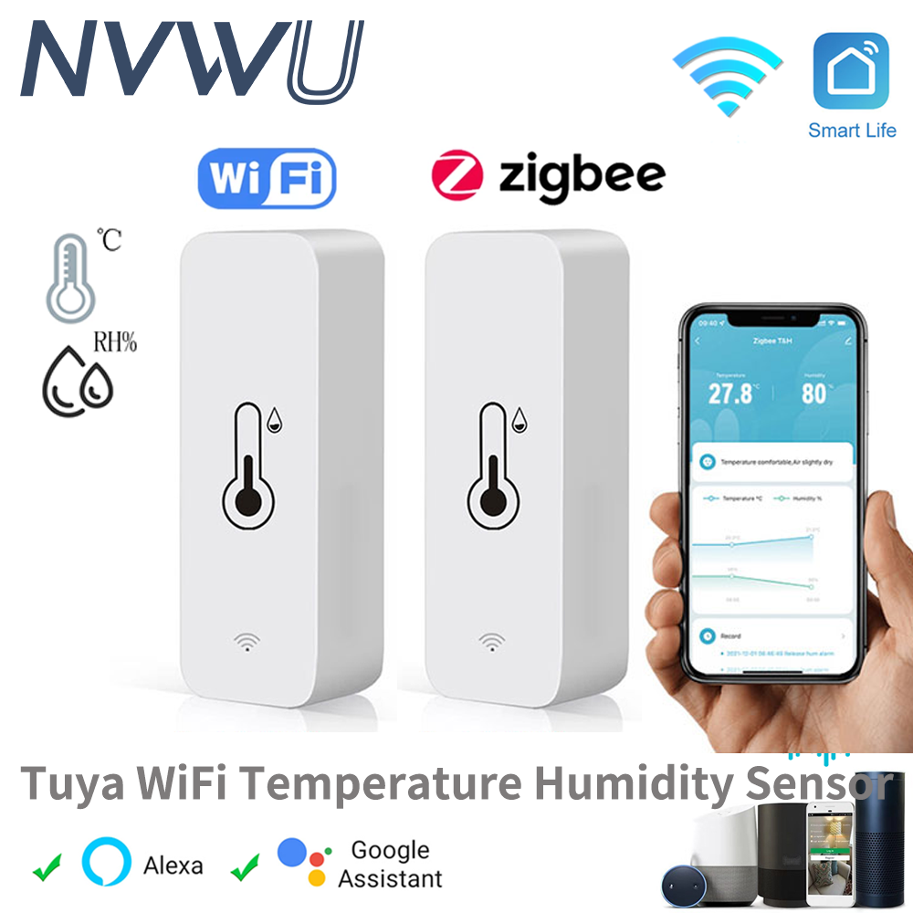 Tuya Zigbee/WiFi Temperature And Humidity Sensor Indoor Smart Home Smart Life Work With Alexa Assistant voice control
