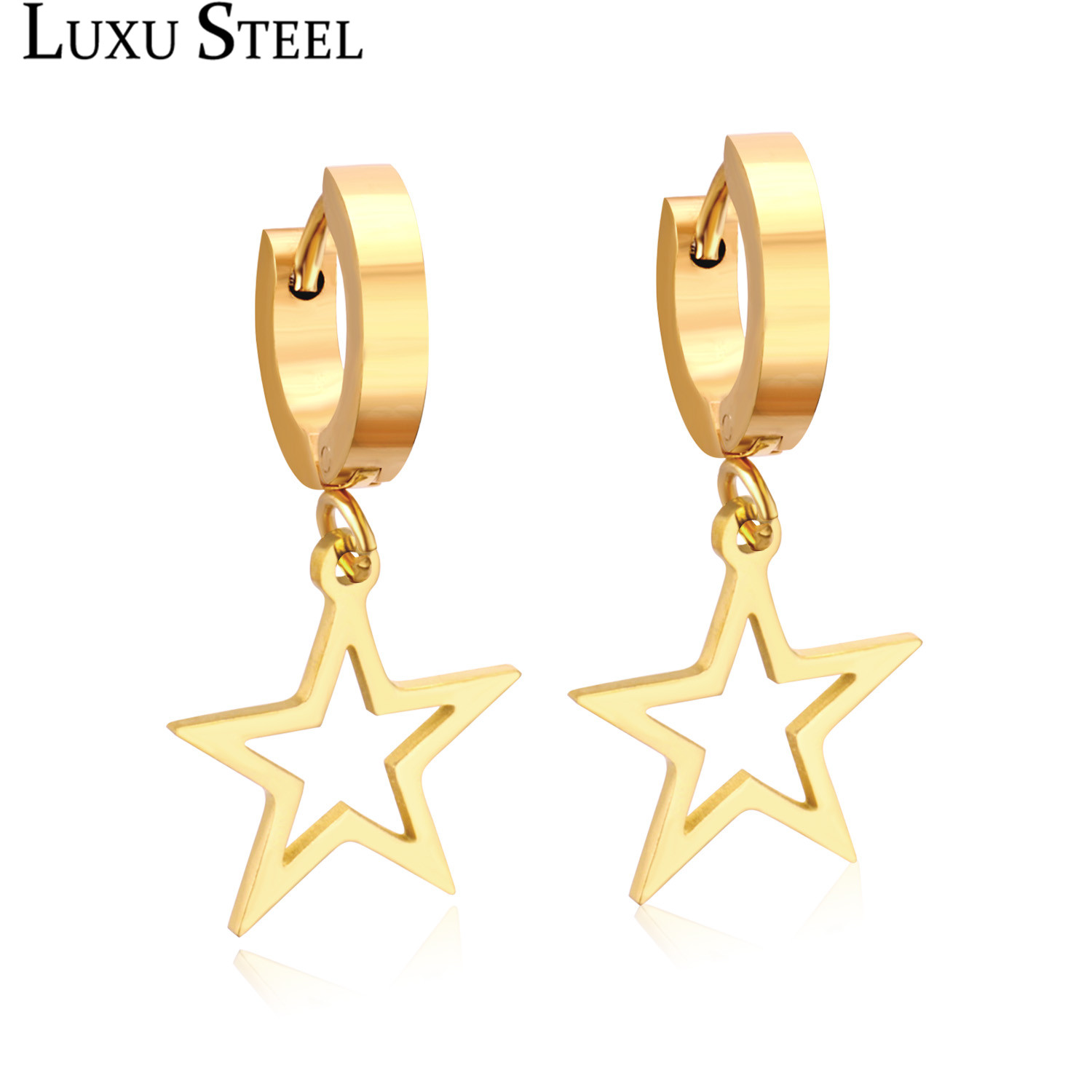 LUXUSTEEL Trendy Style Stainless Steel Earrings Heart Shape Gold Color Anti-allergy Ladies Small Ear Studs Party Jewelry