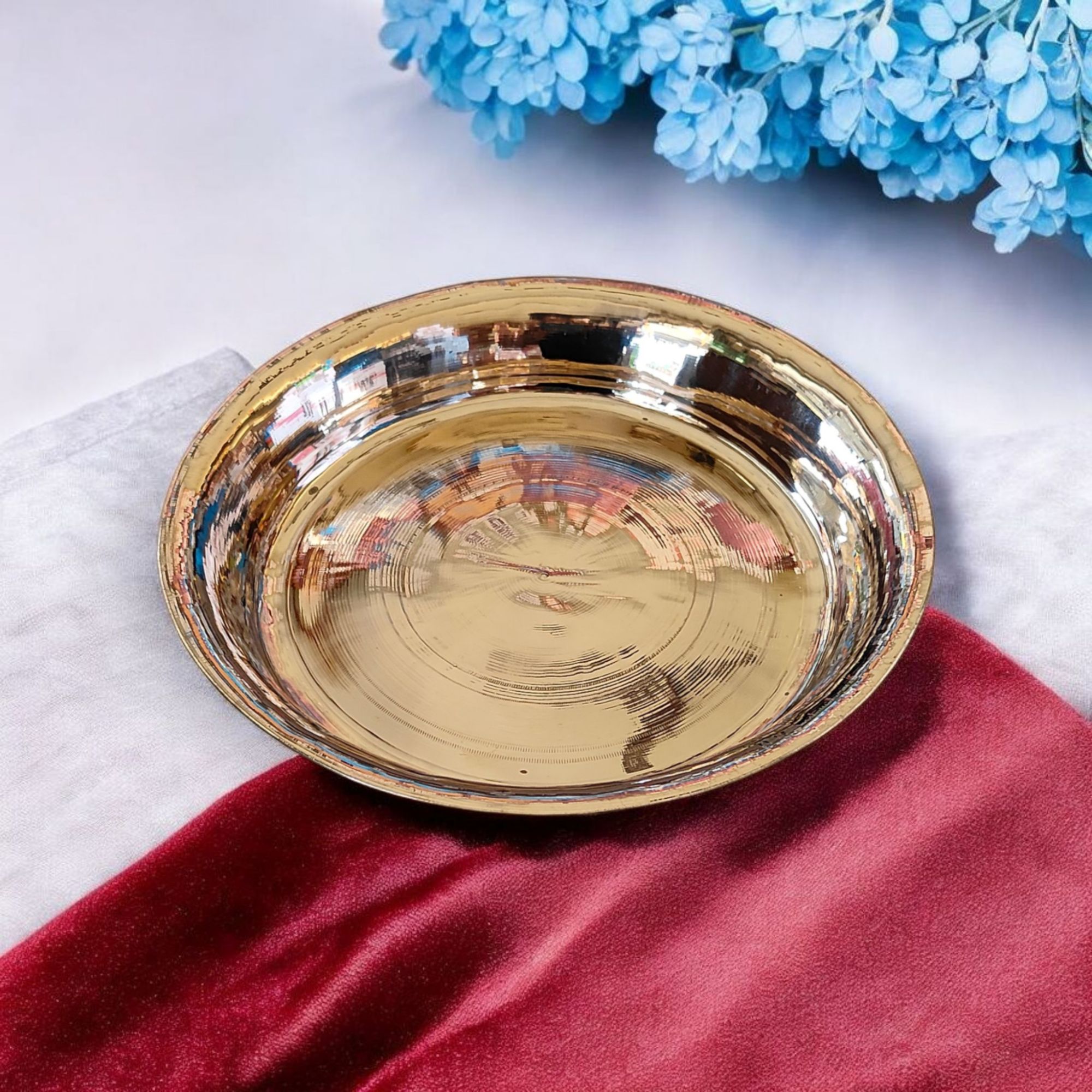 Bronze (Charesh)Thal 24cm (445g) - Traditional Bronze Plate for Dining & Serving | Durable Nepali Charesh Thali for Home and Kitchen