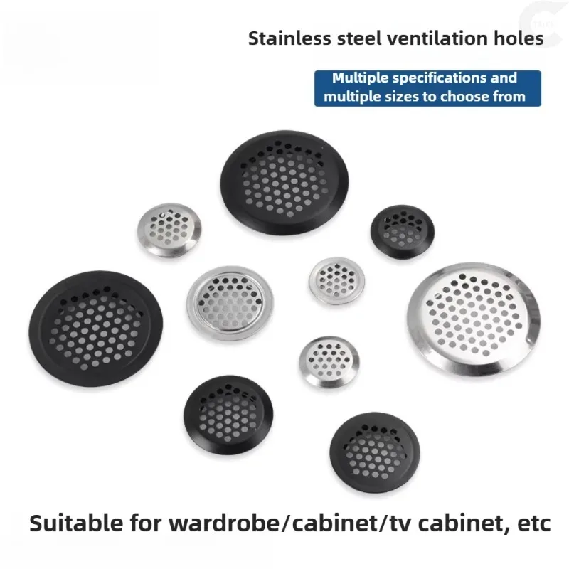 2025 New 1pcs Round Stainless Steel Air Duct Vent Dia.50mm Black Mesh Louver Cabinet Hole Plug Vent Wardrobe Grille