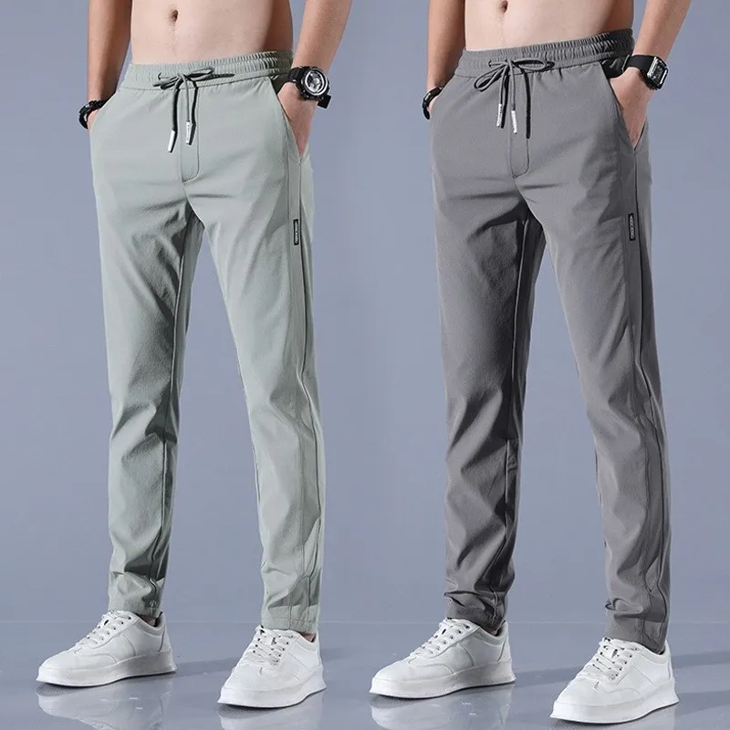 2025 summer slim new Korean version plus size trendy straight tube light business ice silk casual pants for men slim fit pants