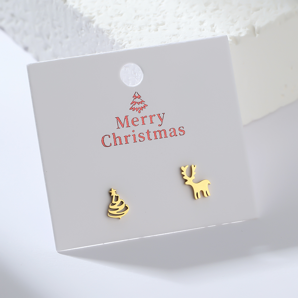 1 Pair/card Stainless Steel Deer Tree Asymmetrical Earrings for Women Girl Jewelry